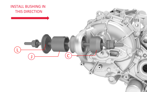 Cups "L", "J", and "C" used to install the bushing